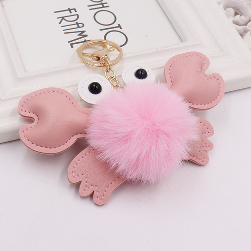 Cute fur ball crab keychain cartoon plush doll clothing bag pendant luggage small doll pendant