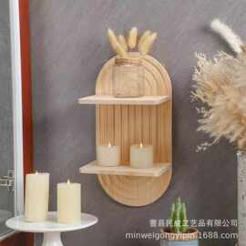 实木双层壁挂式置物架简约卧室香薰展示架木质客厅花瓶收纳架