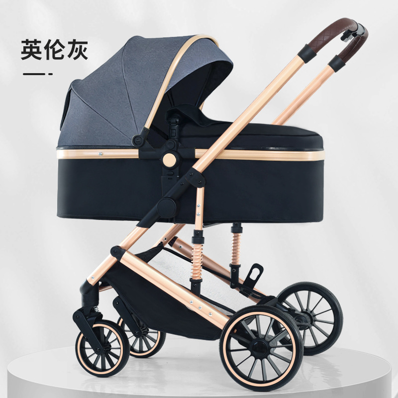 Personalizado alto paisaje cochecito de bebé se puede sentar y acostarse plegable cuatro estaciones cochecito de bebé universal cuatro ruedas antichoque coche bb