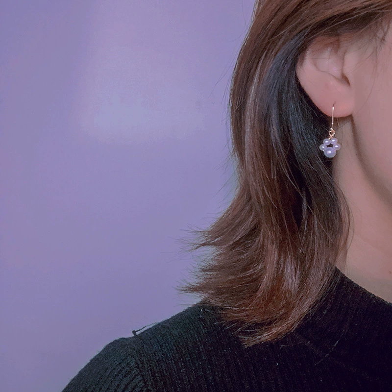 Organic brand short cute earrings from pearl, Korean style, simple and elegant design