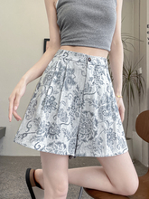 短裤女夏季印花薄款2025新款百搭小个子高腰a字阔腿亚麻五分热裤