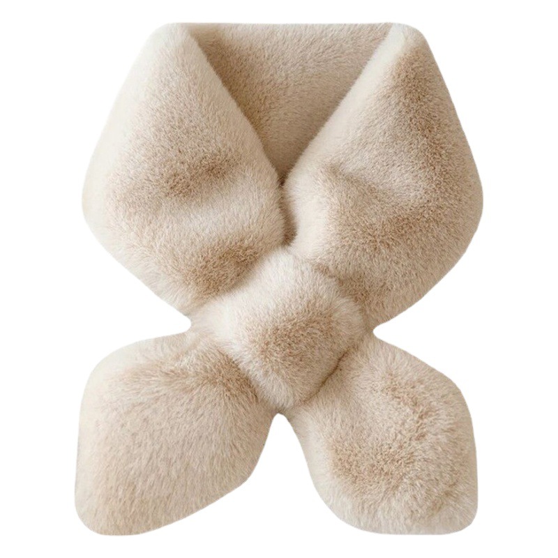 Korean Chic Style Thickeneded Pure Color Fur Scarf Warm Imitation Rex Rabbit Fur Cross Scarf Plush Fur Collar for Women