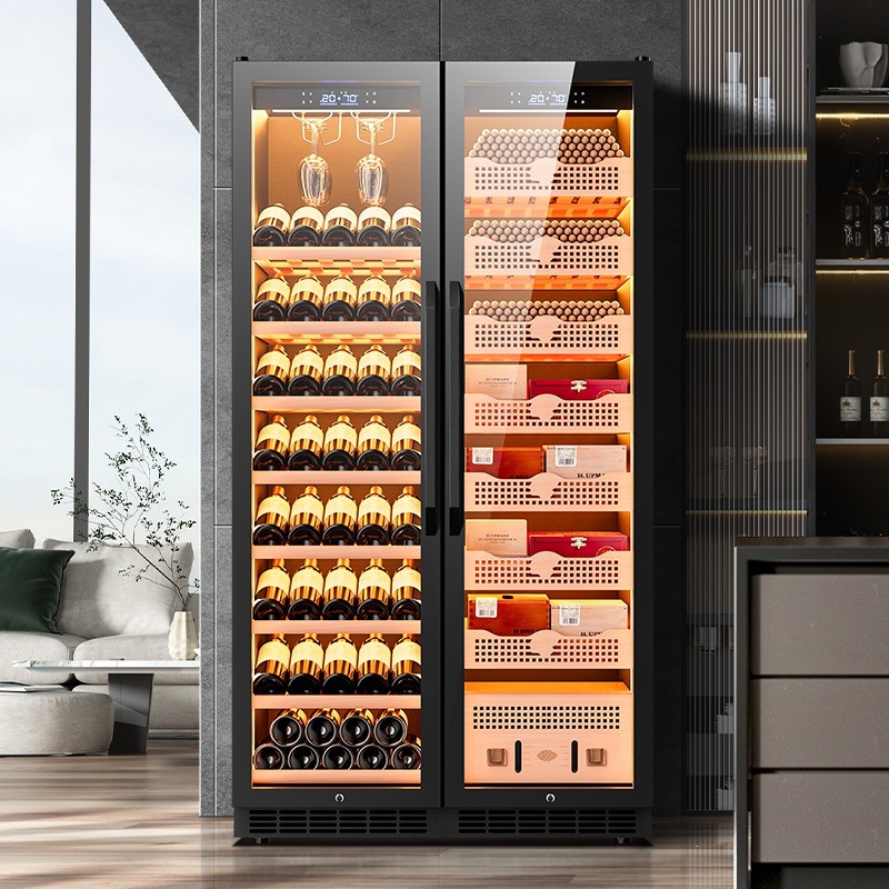 Cigar Cabinet with Precise Temperature and Humidity Control, Cedar Wood Interior, Moisture-Preserving Cabinet, Water Ion Purification, Ammonia Removal, Double-Door Compressor Cabinet