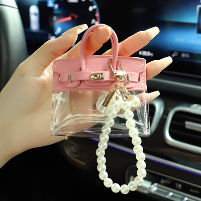 Car Key Case 2026 New: Car key bag - pink-pearl-chain