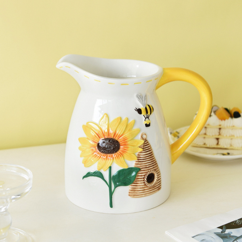 Arreglos florales de primavera, hervidor, abeja, lindo hervidor frío, cerámica de gran capacidad, cerámica en relieve creativa, olla de alto valor image 3
