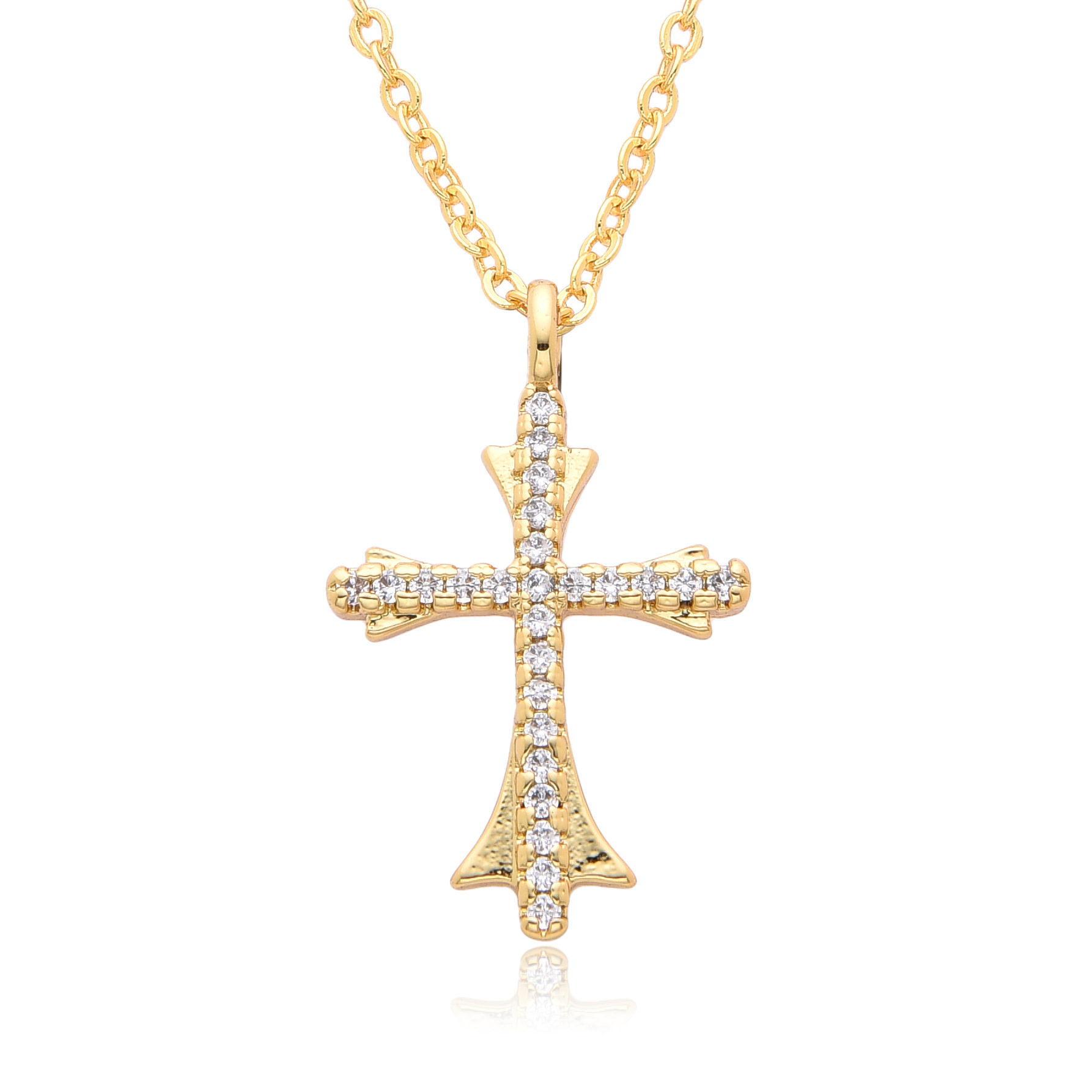 14g Weight Gold Plated Plating Material Zircon Inlay Material Pendant Necklace Classification cable chain Chain Type 1 Piece Quantity Holiday, Daily Occasion Copper Material Cross Pattern Women's Gender Hollow Out, Inlay Design Simple Style, Shiny Style Copper Gold Plated Simple Style Shiny Cross Hollow Out Inlay Zircon Pendant Necklace 2