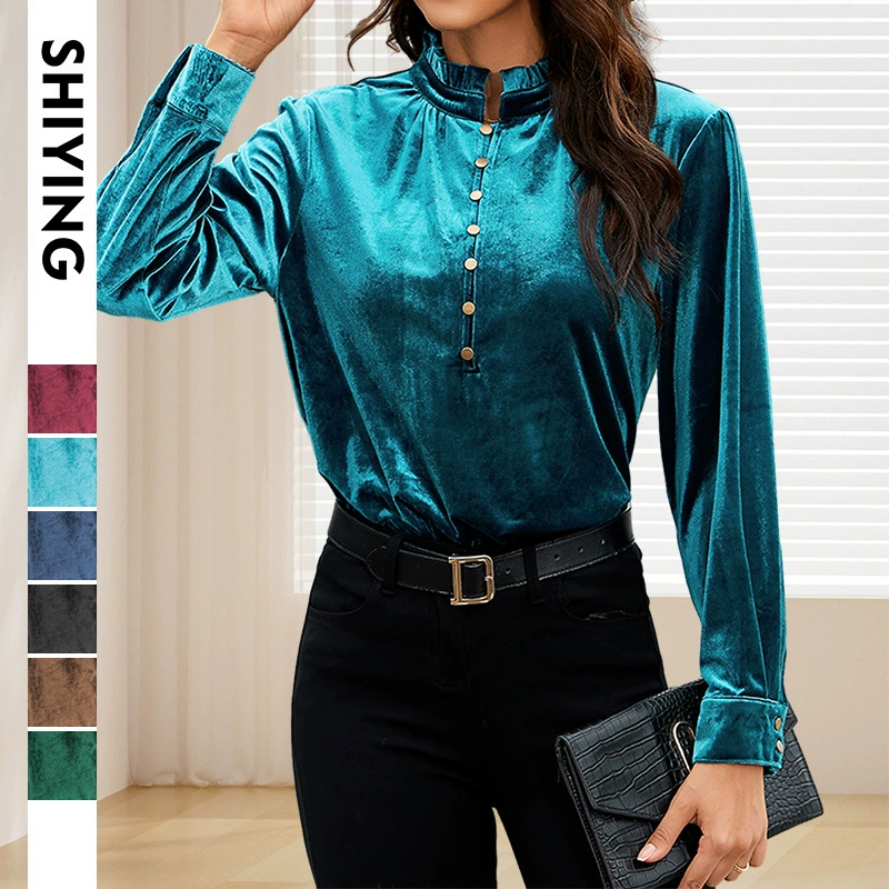 时颖 Velvet solid long-sleeve, European style, autumn
