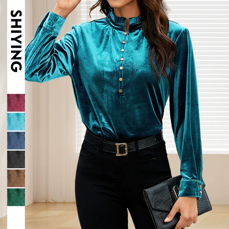 时颖 Velvet solid long-sleeve, European style, autumn