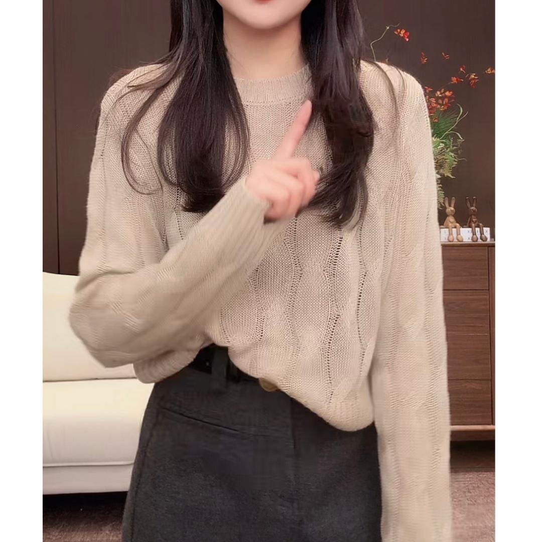 【复古麻花】秋季绵羊毛洋气减龄百搭针织毛衣显瘦短款圆领毛衣
