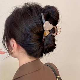 夏天超大号果冻色爱心抓夹女后脑勺盘发鲨鱼夹发卡夹子不伤发