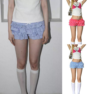 Cross-Border Y2K Sweet Culottes, Sweet and Cool American Low-Waist Multi-Layered Wavy Lace Plaid Cake Shorts New Style 3917