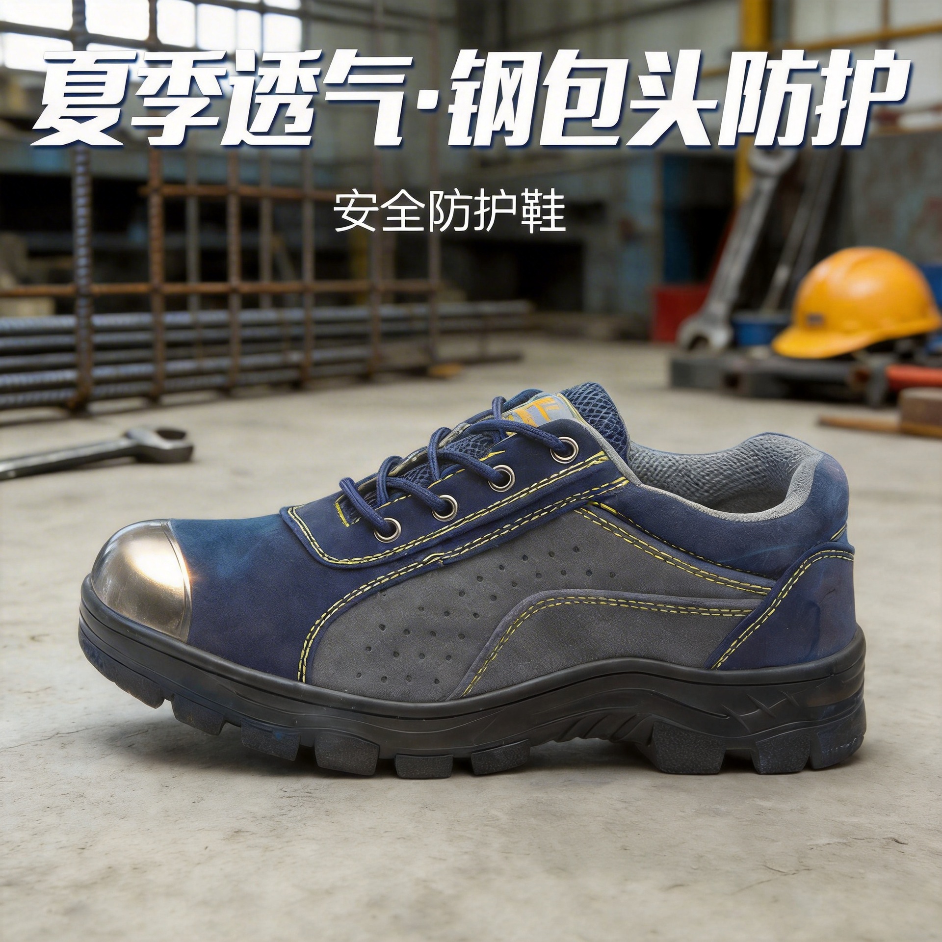 真皮反绒劳保鞋男夏季透气防滑钢包头防砸防刺穿工作鞋安全防护鞋