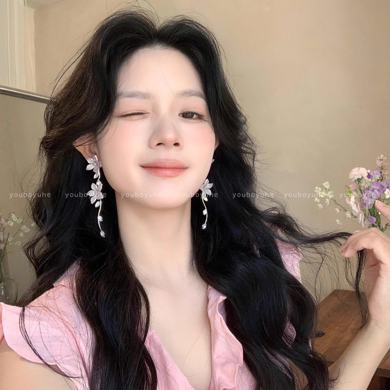 温柔风花朵锆石流苏耳环女轻奢高级感独特设计精致耳钉夸张耳饰品|undefined