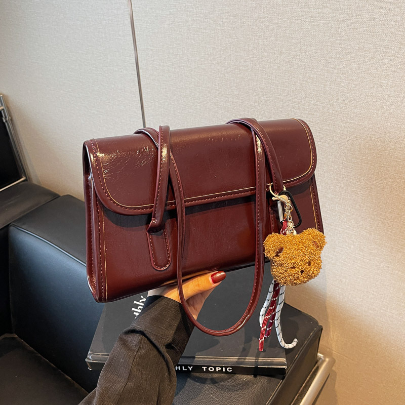 2025 Business Women's Bag Oil Wax Leather Bag Women's New Retro Fashion Small Square Bag Korean Niche High-End Women's Bag