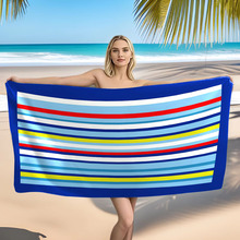 跨境爆款现货大尺寸条纹印花沙滩巾定制毛巾超细纤维吸水速干浴巾