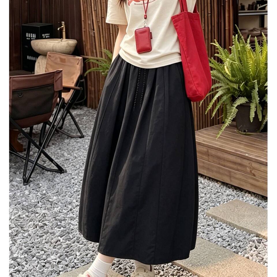 Chân váy chữ A cạp cao dáng rộng tôn dáng dài vừa phong cách Hàn Quốc — Kaki nhạt - Dành cho người cao, Kaki nhạt - Dành cho người nhỏ nhắn, Kaki nhạt - Kiểu dáng thông thường, Trắng - Dành cho người cao