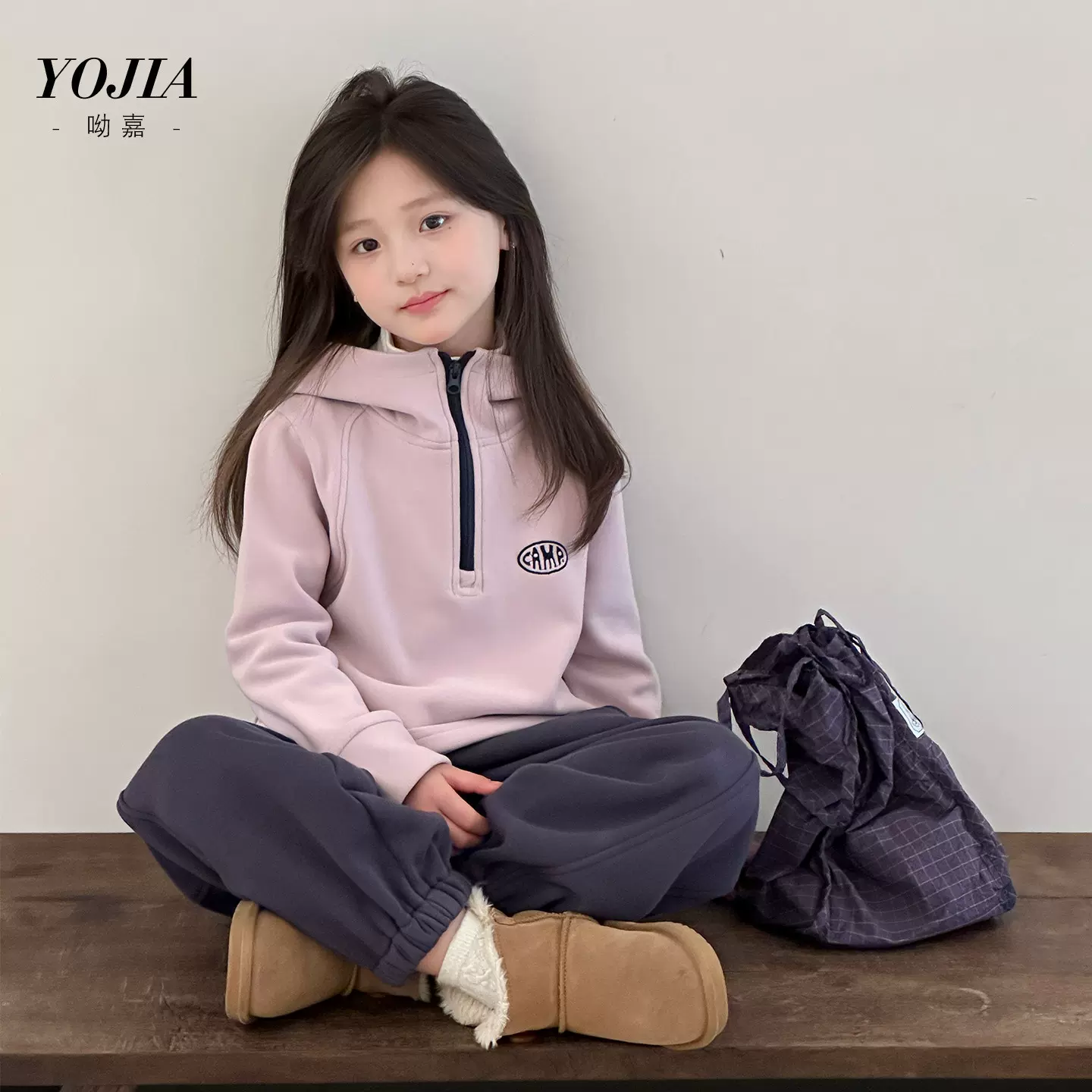 YOJIA女童卫衣冬款2025新款洋气连帽大童装上衣加绒保暖儿童冬装