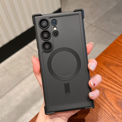 液体肌感四角エアバッグ転倒防止磁気吸引携帯ケースはサムスンs 25ultraシンプル純色保護カバーを適用します。