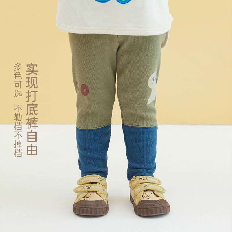 纯棉春秋季新款宝宝拼接打底裤男女童洋气弹性休闲裤|undefined