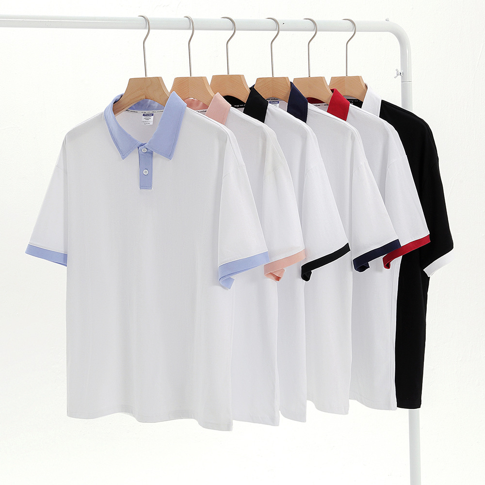 Polo en pur coton 200g avec blocs de couleur, style universitaire, col rabattable uni pour étudiant, logo personnalisable, motif imprimé, texte imprimé, uniforme de classe.