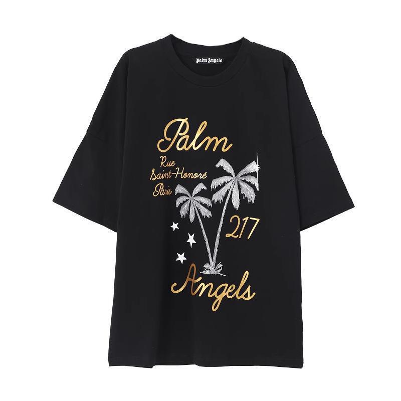 Palm Angels Palm Angel Pa Silver Palm Tree Letter Print Loose-Fitting Unisex Short-Sleeve T-Shirt