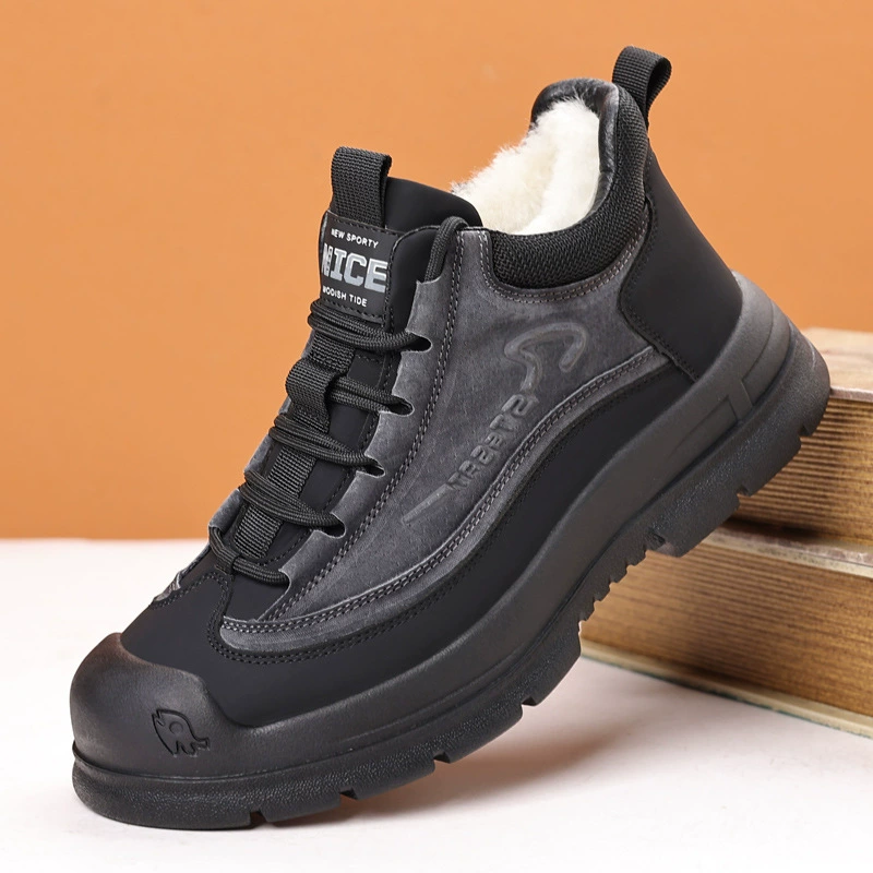 Хлопчатобумажные туфли мужской первый слой кожаные нескользящие снежные сапоги меха все шерстяные хлопчатобумажные сапоги высокого класса