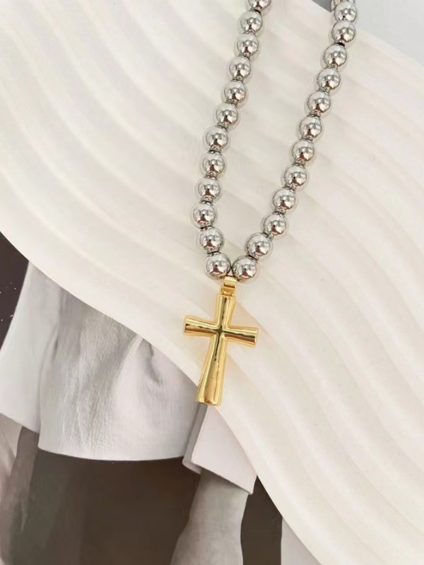 Copper Chain Material 1 Piece Quantity Copper Gold Plated Plating Cross Pendant Necklace
