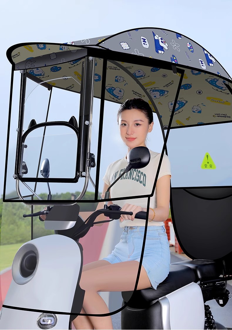 Electric Battery Car New Canopy with Adjustable Angle, Large Window Windshield, Rainproof and Sunproof Carport Parasol