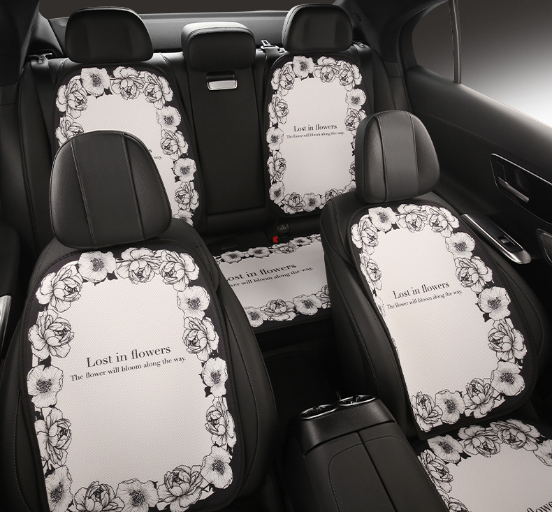 2025 New Camellia Car Seat Cushion Summer Single Piece Light Luxury Seat Cushion Four Seasons Universal Car Seat Cover for Women