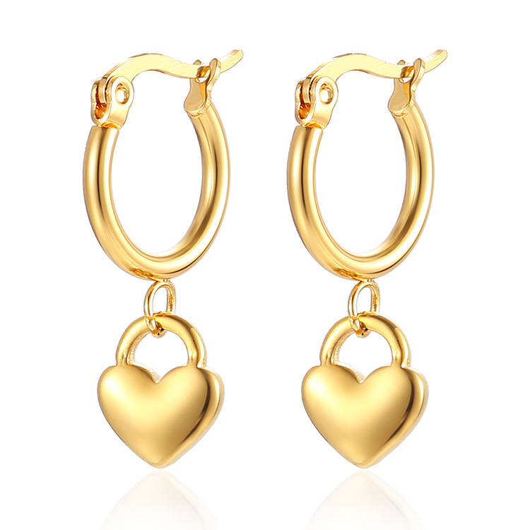 201 Stainless Steel Ear Needle Material 18K Real Gold Plated Plating Material PVD Coated 18K Gold Real Gold Plated Heart Shape 201 Stainless Steel Fashion Waterproof Non Tarnish Drop Earrings