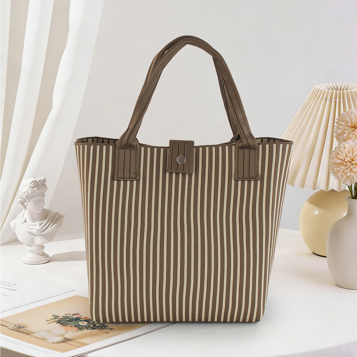 Bolso de tejido coreano de gran capacidad de transporte de moda de mil pájaros bolsos de mano casuales versátiles bolsos de bento image 20