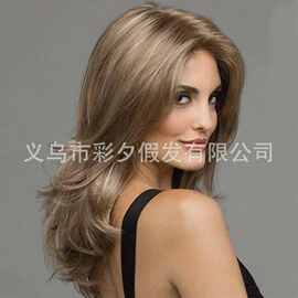 新上款女亚马逊欧美假发女  wig 斜刘海中长卷头发化纤头套