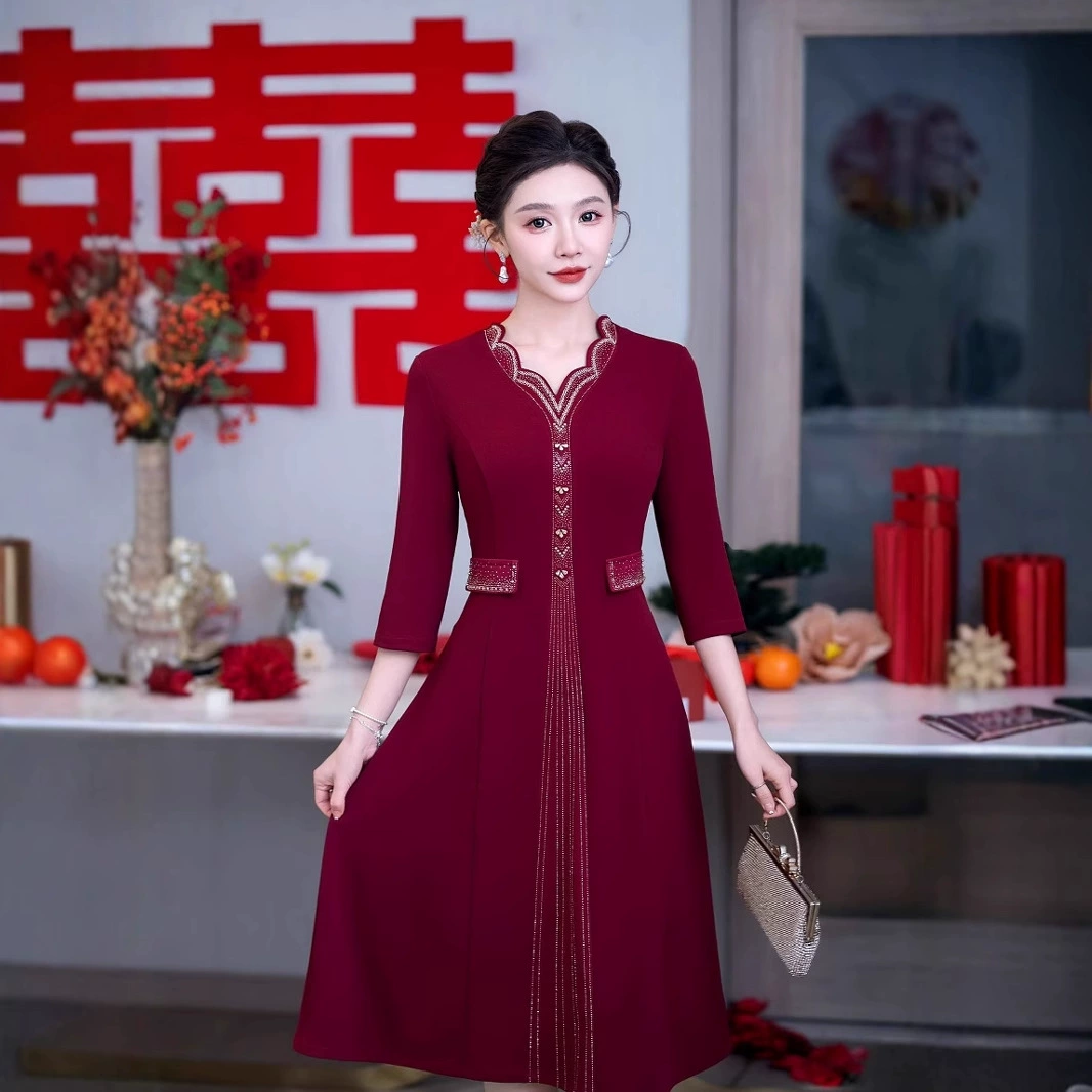 Свадебное платье мамы Свадебное платье 2025 Новый красный костюм