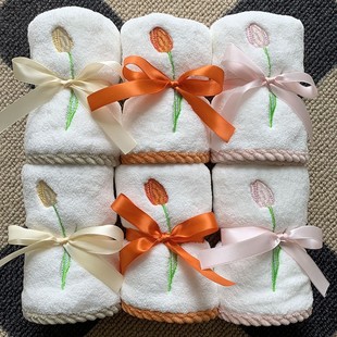 3060 coral fleece Tulip embroidery wedding banquet hand gift towel creative business gift face towel