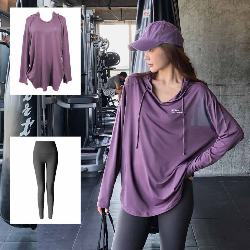 Yoga ustki qismi - tez quruydigan T-shirt, uzun, katta o'lcham, qopqog'i.