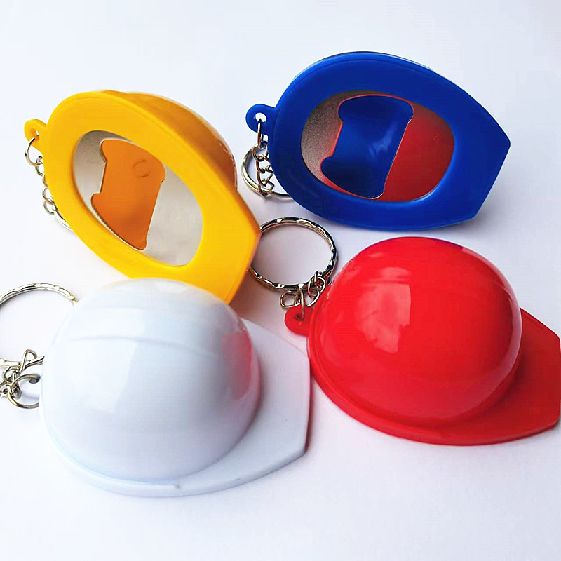 Factory supply safety helmet bottle opener keychain creative and practical net red helmet promotional printable LOGO gift