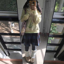美式设计感女叠穿蓝色格子千禧风慵懒时尚花边百搭宽松裤裙潮