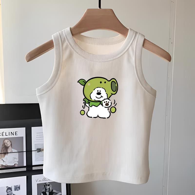 Girls' Clothing Pure Cotton White Sleeveless T-Shirt Vest Summer Middle and Large Children's Fashionable and Versatile Suspender Tops for Outer Wear