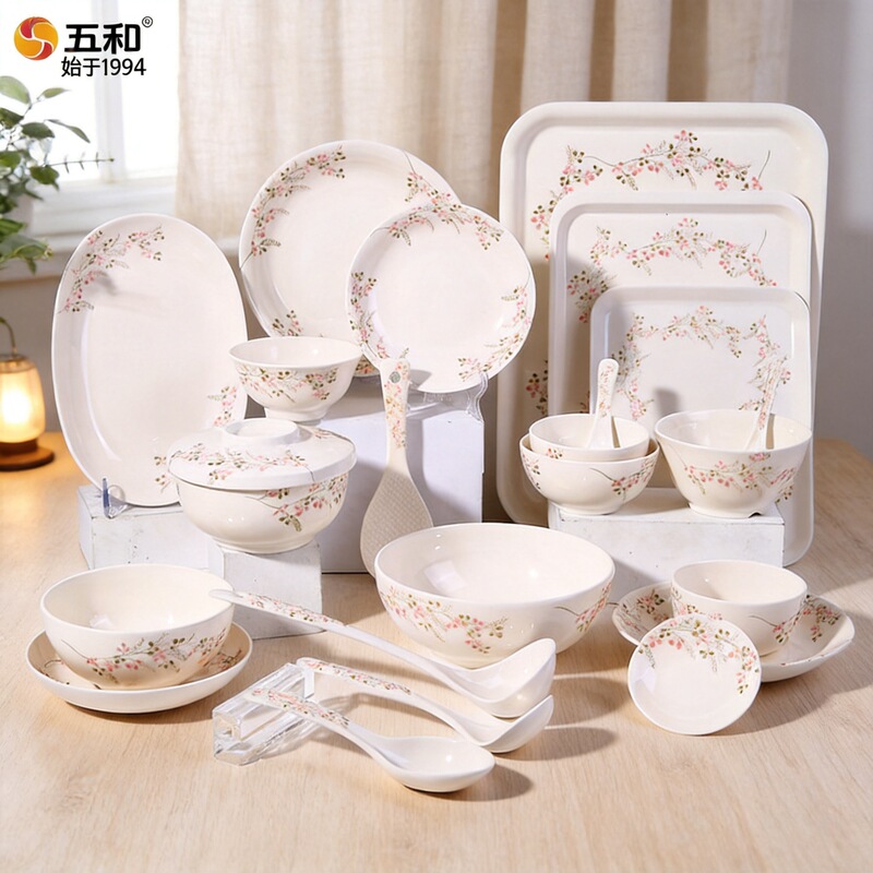 Cross-Border Hot-Selling Food-Grade Tableware, Peach Blossom Household Bowls, Restaurant Easy-To-Clean Melamine Tableware, Dishes, Plates, Trays Wholesale Cross-Border Hot-Selling Food-Grade Tableware, Peach Blossom Household Bowls, Restaurant Easy-To-Clean Melamine Tableware, Dishes, Plates, Trays Wholesale