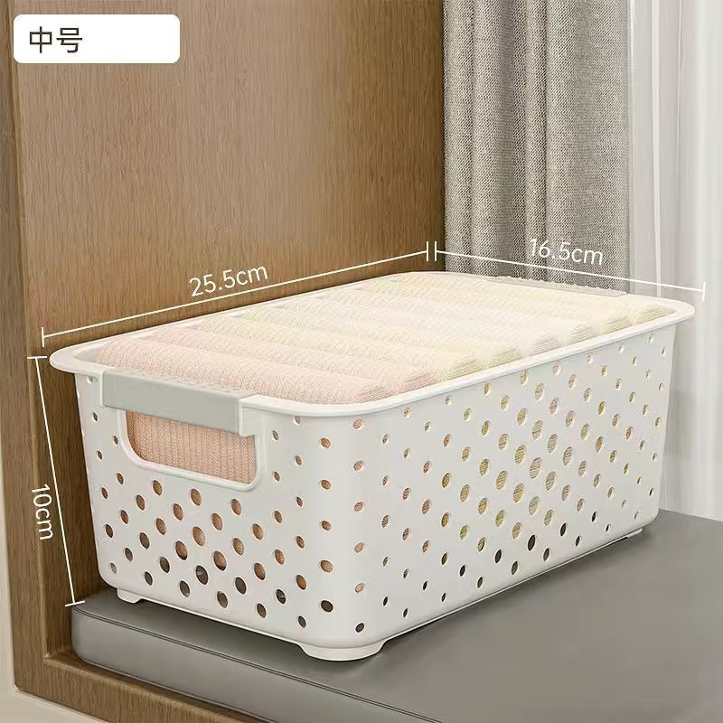 Cesta de almacenamiento de plástico con asa, ideal para cocina o escritorio, gran capacidad, diseño con drenaje