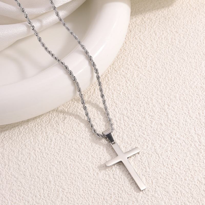 Titanium stalen kruis ketting voor heren met gedraaide schakel_voghion.com