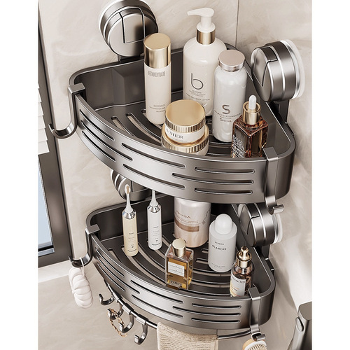Bathroom suction cup triangular basket shelf perforating free bathroom shelf toilet corner storage and arranging rack