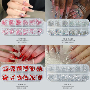 Nailo jewelry 12 Giaclak diamond diamond silver AB big red size mixed resin flat nail patch