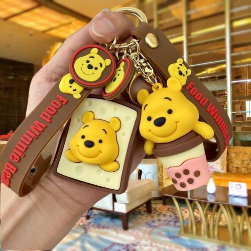 New Winnie the Pooh Keychain Cute Bear Donuts French Fries Women's Bag Pendant Car Keychain Small Gift