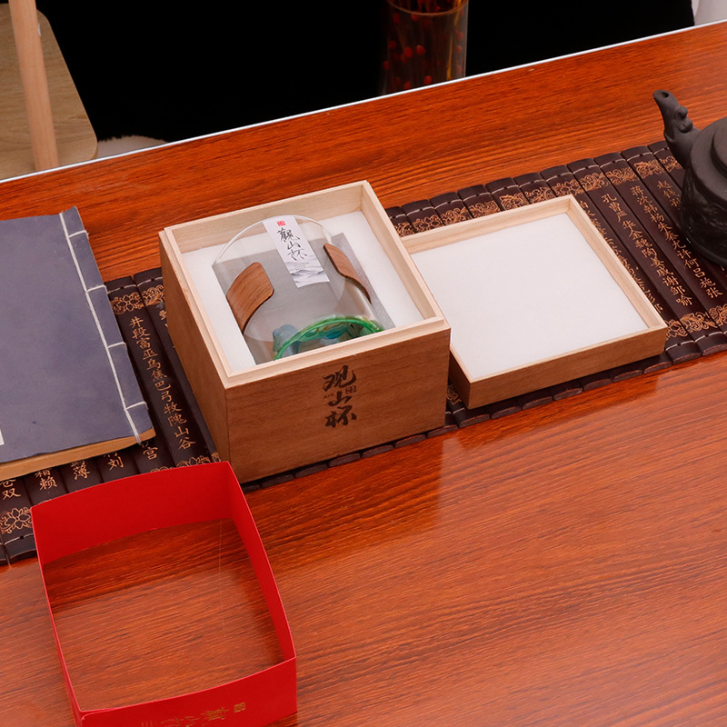 观山杯木盒包装玻璃杯木盒带内衬玻璃杯木盒装瓷器木盒