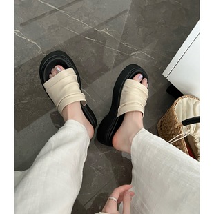 in stock! Thick-soled slippers women's summer new Bangkok drag pleated casual holiday style flat slippers sandals