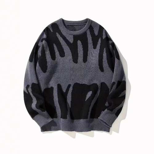 Men's Autumn/Winter Trend Personalized Pique Crew Neck Knit Sweater for Youth Black and White Pique Oversized Knit Cardigan