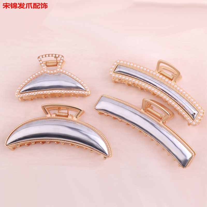 New Song Brocade Hair Clip DIY Metal Claw Clip Large Pearl Hair Claw with Double-Sided Cover Song Brocade Material Accessories