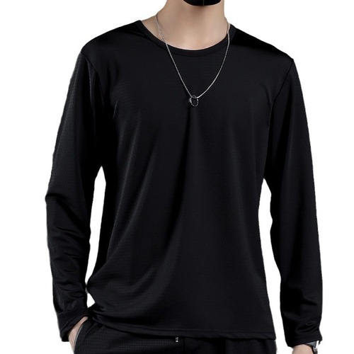Factory mesh ice silk long-sleeved T-shirt for men, summer thin loose breathable quick-drying air-conditioned top long-sleeved T-shirt