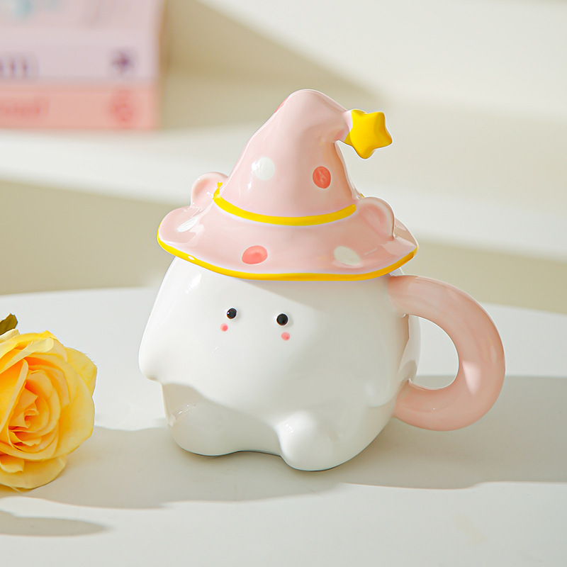 Dibujado a mano encantador cartón de dibujos animados tazas de cerámica creativas estudiantes con tazas de agua cubiertas para regalos de cumpleaños de chicas tazas de regalo